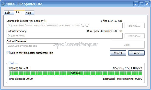 File Splitter Lite - склеить файл